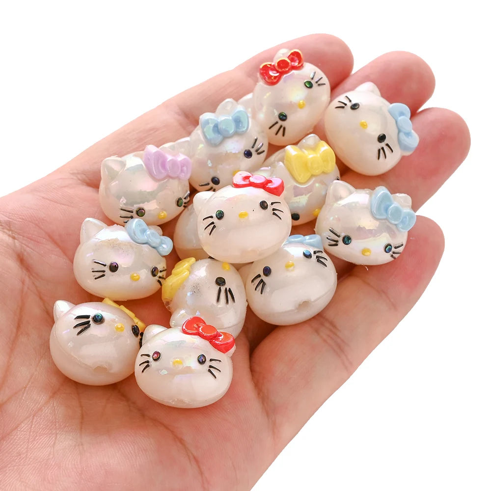 10Pcs Randomly Mix Resin Beads Hello Kitty Head Focus Bead For Baby Teething Pacifier Chain Beads Teething Bracelet Aceessories