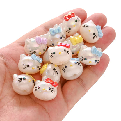 10Pcs Randomly Mix Resin Beads Hello Kitty Head Focus Bead For Baby Teething Pacifier Chain Beads Teething Bracelet Aceessories