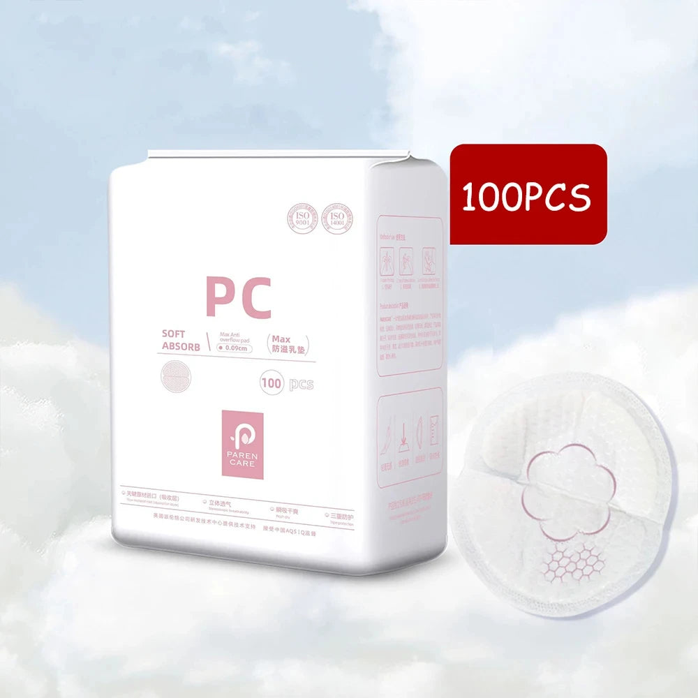 100PCS Disposable Breast Pads, Breathable Ultra Thin Cotton Nursing Pads, Super Absorbent Leak Proof Breast Liners for Daily Bre