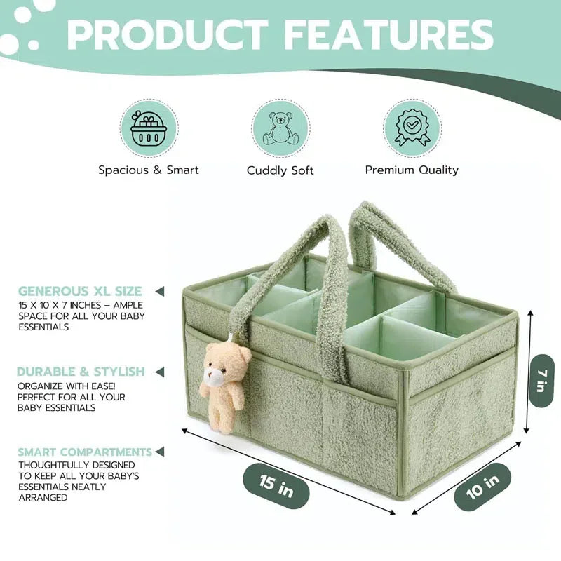 PANGDUBE Baby Diaper Caddy Organizer, Plush Diaper Stackers & Caddies, Teddy Bear Diaper Storage Basket, Nappy Bag for Newborn
