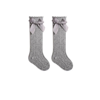 Summer Baby Girls Socks Toddler Bow Long Sock Kids Knee High Soft Cotton Mesh Stocking Spanish Style Hollow Out Lace Socks 0-3Y