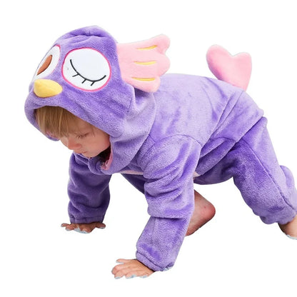MICHLEY Carnival Winter Baby Rompers Hooded Flannel Cosplay Toddler Infant Clothes Bodysuits Jumpsuit Costume For Girl Boy