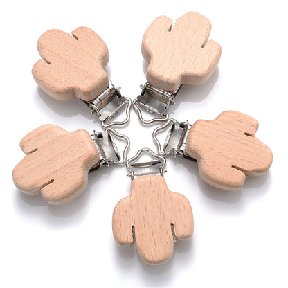 5pcs Woode Pacifier Baby Beech Wooden Animal Pacifier Metal Clips Holder Heart Pacifier Chain Teether Accessories