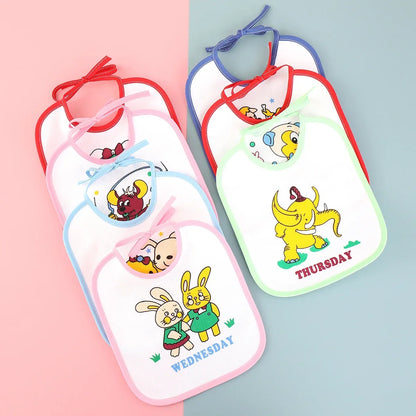 7pcs Set of Baby Girl and Boy Dinner Cloth Towel Straps Cartoon Printed Newborn Chest Cloth Saliva Towel U-shaped Saliva Towel