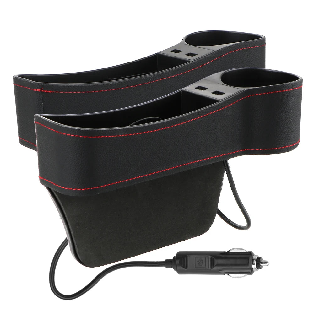Dual USB Charger Seat Gap Slit Box Leather Car Seat Gap Storage Box Car Organizer Phone Bottle Cups Holder Box Car Accessories