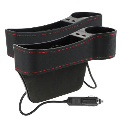 Dual USB Charger Seat Gap Slit Box Leather Car Seat Gap Storage Box Car Organizer Phone Bottle Cups Holder Box Car Accessories