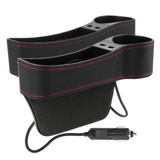 Dual USB Charger Seat Gap Slit Box Leather Car Seat Gap Storage Box Car Organizer Phone Bottle Cups Holder Box Car Accessories