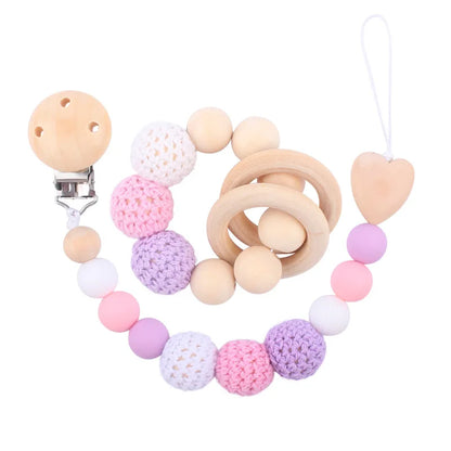 Baby Pacifier Clip Wooden Teethers Bracelet Set Silicone Beads Babies Soothe Nipple Teething Toys Anti-lost Chain Newborn