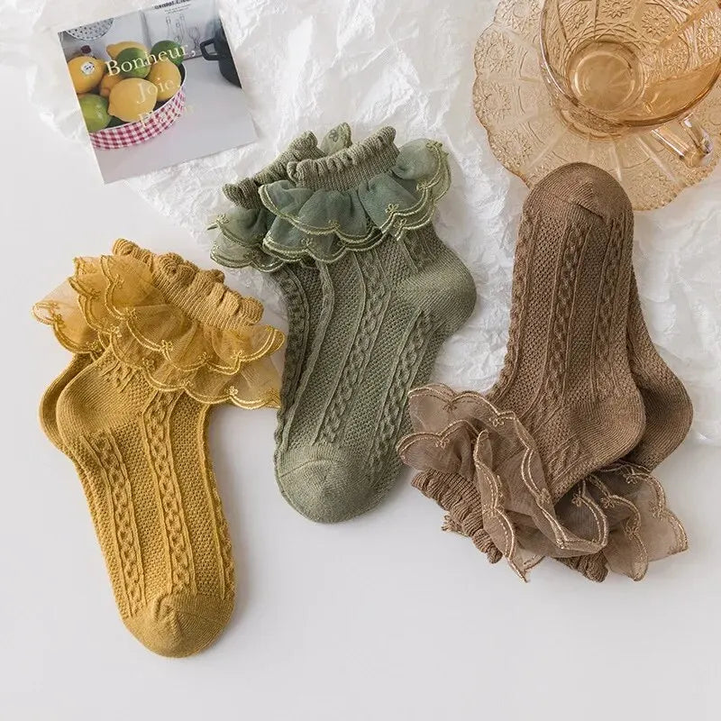 3 Pairs/Lot Summer Girls Socks Baby Kids Ruffle Sock Cute Children Frilly White Black Lace Cotton Socks For 1-10Years