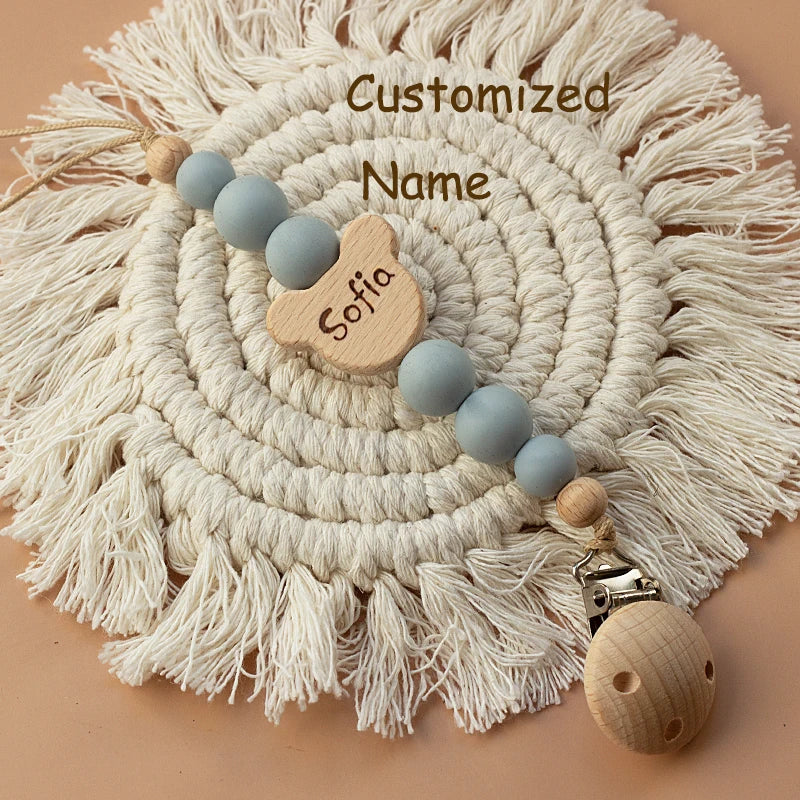 Custom Name Wooden Personalized Baby Pacifier Chain Silicone Bead Dummy Nipple Holder Guard Teether Pendant  Newborn Gift Stuff
