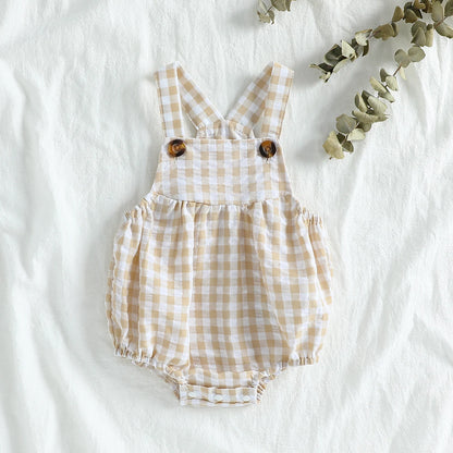 Suspenders Baby Boys Sleeveless Summer Plaid Green jumpsuit Japan&Korean Streetwear)