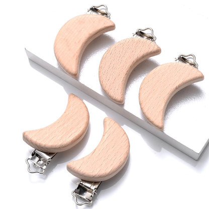 5pcs Woode Pacifier Baby Beech Wooden Animal Pacifier Metal Clips Holder Heart Pacifier Chain Teether Accessories