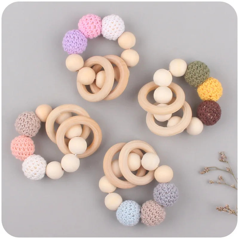 Baby Pacifier Clip Wooden Teethers Bracelet Set Silicone Beads Babies Soothe Nipple Teething Toys Anti-lost Chain Newborn