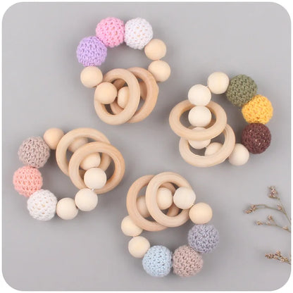 Baby Pacifier Clip Wooden Teethers Bracelet Set Silicone Beads Babies Soothe Nipple Teething Toys Anti-lost Chain Newborn