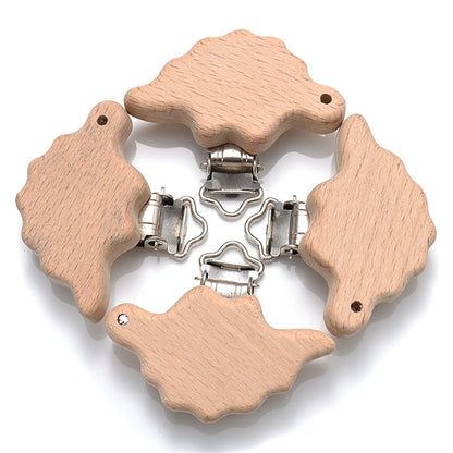 5pcs Woode Pacifier Baby Beech Wooden Animal Pacifier Metal Clips Holder Heart Pacifier Chain Teether Accessories