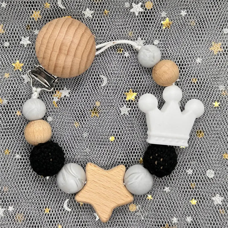 1Pc Personalized Name Custom Wooden Baby Pacifier Chain Clip Silicone Bead Dummy Nipple Holder Baby Teether Pendant Newborn Gift