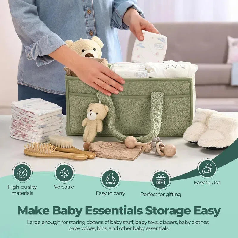 PANGDUBE Baby Diaper Caddy Organizer, Plush Diaper Stackers & Caddies, Teddy Bear Diaper Storage Basket, Nappy Bag for Newborn