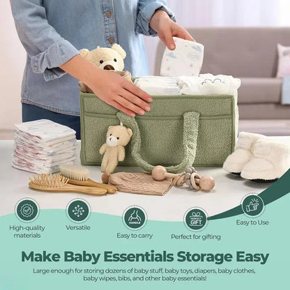 PANGDUBE Baby Diaper Caddy Organizer, Plush Diaper Stackers & Caddies, Teddy Bear Diaper Storage Basket, Nappy Bag for Newborn