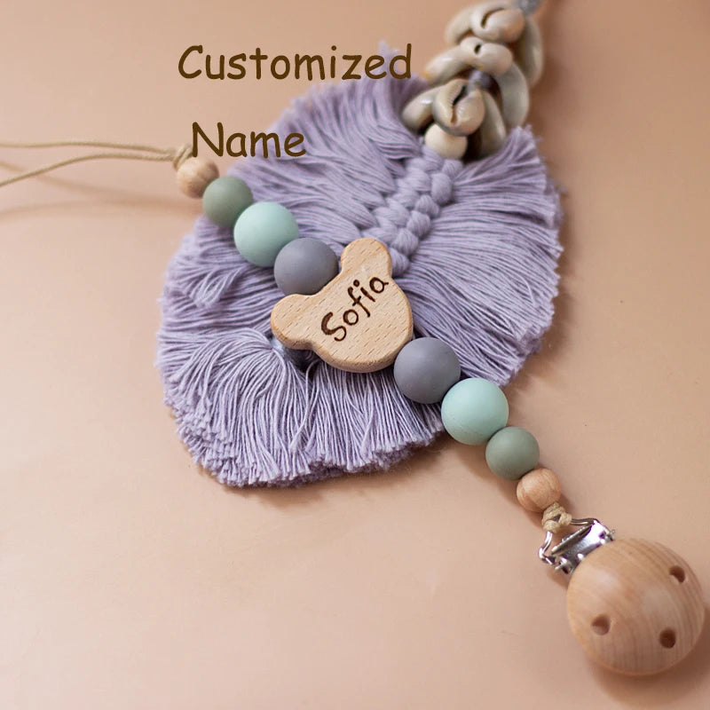 Custom Name Wooden Personalized Baby Pacifier Chain Silicone Bead Dummy Nipple Holder Guard Teether Pendant  Newborn Gift Stuff