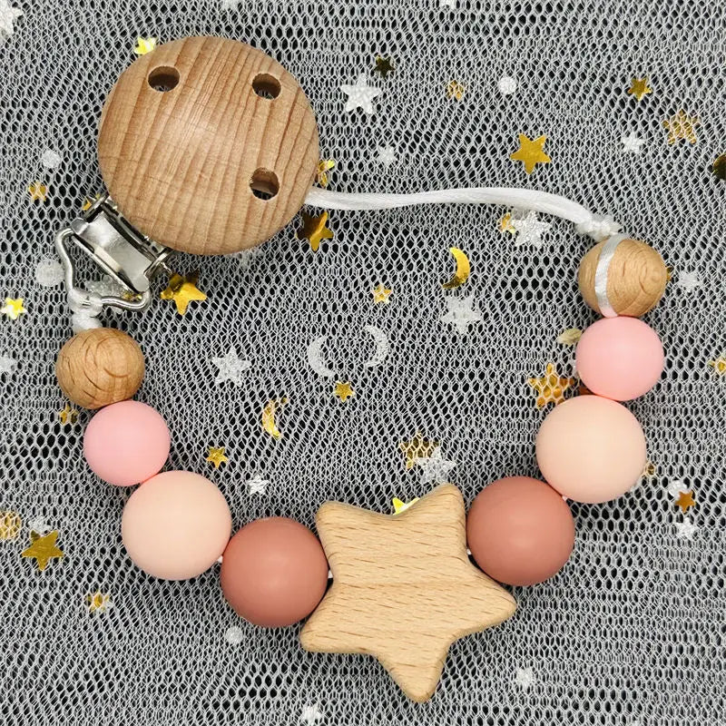 1Pc Personalized Name Custom Wooden Baby Pacifier Chain Clip Silicone Bead Dummy Nipple Holder Baby Teether Pendant Newborn Gift