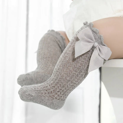 lawadka 0-24M Baby Girl Socks Toddler Big Bow Cotton Summer Mesh Infant Knee Socks Newborn Long Princess Socks For Girls 2024