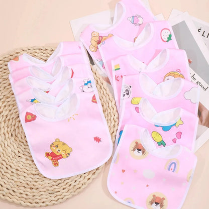 Random 5pcs Baby Cartoon Snap Waterproof Bib Super Soft Baby Bib Newborn Crystal Velvet Saliva Towel