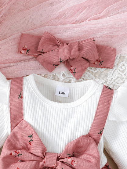 2pc/Set childrens' baby girl Dress Color blocking Broken flowers Big Bow Princess Dress+Headband 0-24 Months Baby Fashion Dress