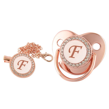 26 Letters Baby Pacifier Clip Rose Gold Bling Pacifiers Holder Silicone Soother Nipple Dummy Baby Shower Gifts