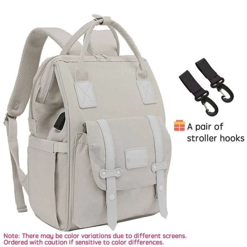 Baby Nappy Bag with 2pcs Stroller Hooks Mummy Bag Backpack Waterproof Outdoor Travel Mommy Maternity Bag for Baby Stuff