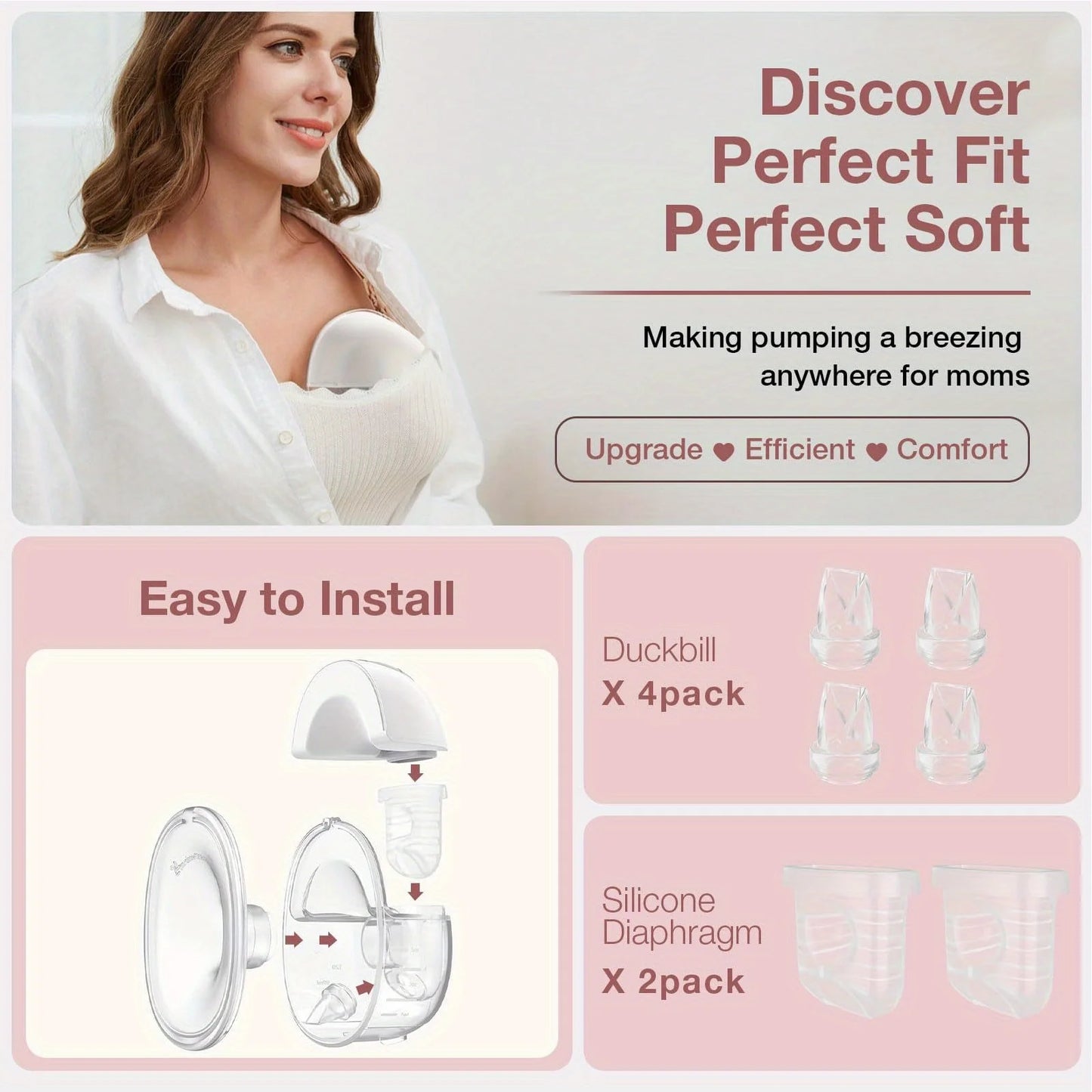 6PCS Duckbill Valve & Silicone Diaphragm Compatible with eufy S1 Pro/S1/E10, NCVI/Zooawa/Nuliie S32 Breast Pump Accessories