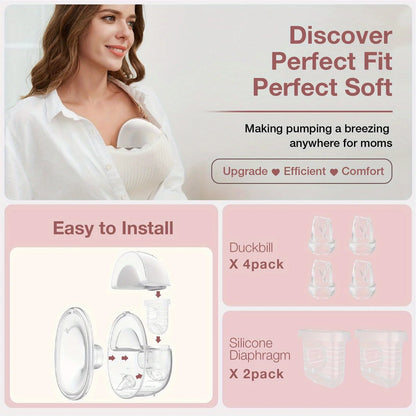 6PCS Duckbill Valve & Silicone Diaphragm Compatible with eufy S1 Pro/S1/E10, NCVI/Zooawa/Nuliie S32 Breast Pump Accessories