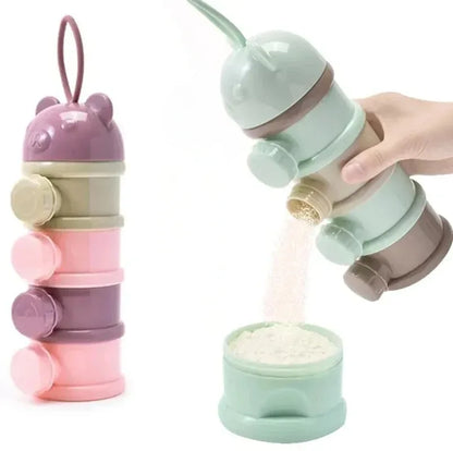 HOMFISH 4Layer Bear Style Portable Milk Powder Box Multiple Openings Infant Baby Food Storag Box Toddle Snack Container