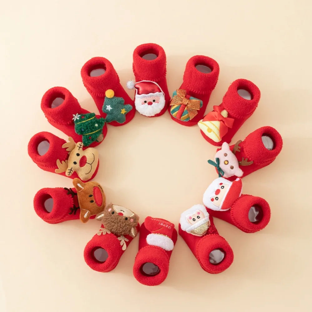 Christmas Soft Newborn Kids Socks Christmas Tree Santa Claus Red Baby Girls Boys Warm Socks 0-3years Children Sock Xmas Gifts