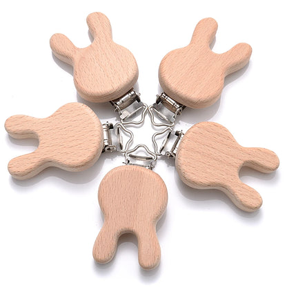 5pcs Woode Pacifier Baby Beech Wooden Animal Pacifier Metal Clips Holder Heart Pacifier Chain Teether Accessories