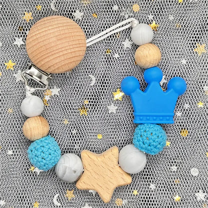 1Pc Personalized Name Custom Wooden Baby Pacifier Chain Clip Silicone Bead Dummy Nipple Holder Baby Teether Pendant Newborn Gift