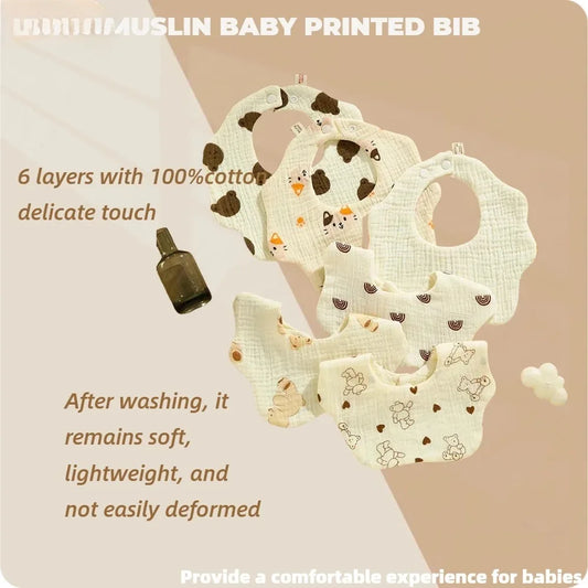 3PCS Cotton Gauze Baby Feeding Bibs Summer Soft Petal Baby Printed Drooling Towel Newborn Toddler Baby Burp Cloth Children'