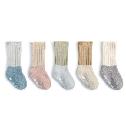 Spring New Kids Baby Boys and Girls Socks Infant Middle Length Patchwork Non-slip Socks Newborn Baby Terry Socks