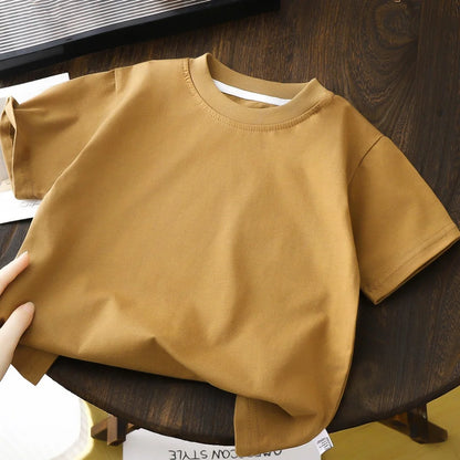 2-8Y New Summer Casual Children Tee 100% Cotton Solid Color Girls Short Sleeve Top O-Neck Soft Breathable Kids Clothes