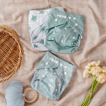 3 Pcs Ecological Baby Washable Reusable Cloth Pocket Diaper Baby Nappy With One Pocket Fit 3-15kg Baby