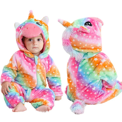MICHLEY Carnival Winter Baby Rompers Hooded Flannel Cosplay Toddler Infant Clothes Bodysuits Jumpsuit Costume For Girl Boy
