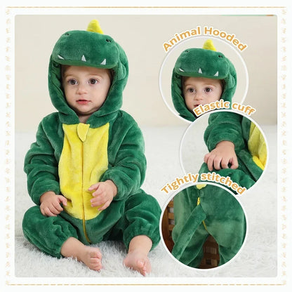MICHLEY Carnival Winter Baby Rompers Hooded Flannel Cosplay Toddler Infant Clothes Bodysuits Jumpsuit Costume For Girl Boy