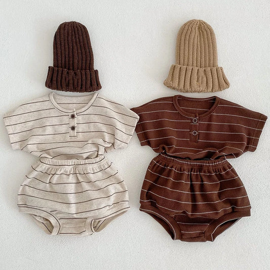 2024 Summer Lining Baby Clothing Set Striped Tee and Bloomer 2 Pcs Boy Clothes Suit Outfits nfant Cute Pure Clothing Set