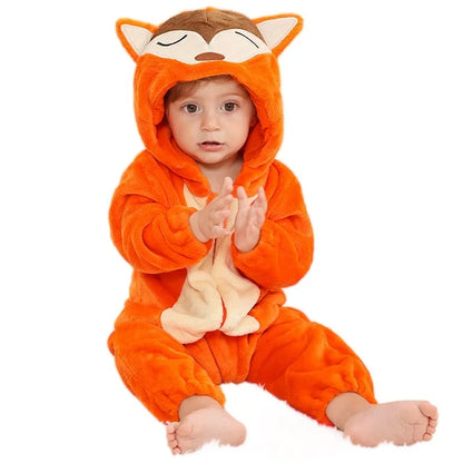 MICHLEY Carnival Winter Baby Rompers Hooded Flannel Cosplay Toddler Infant Clothes Bodysuits Jumpsuit Costume For Girl Boy
