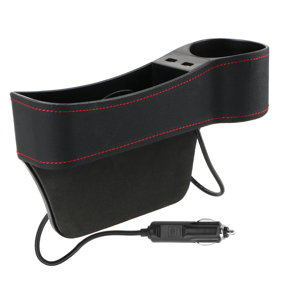 Dual USB Charger Seat Gap Slit Box Leather Car Seat Gap Storage Box Car Organizer Phone Bottle Cups Holder Box Car Accessories