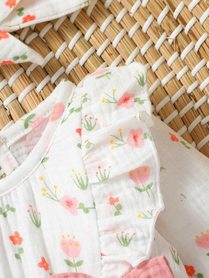 Baby Girl's All Seasons Long Sleeve Print Floral With Bow Daily Jumpsuit For Newborn-6M Clothes +Headband