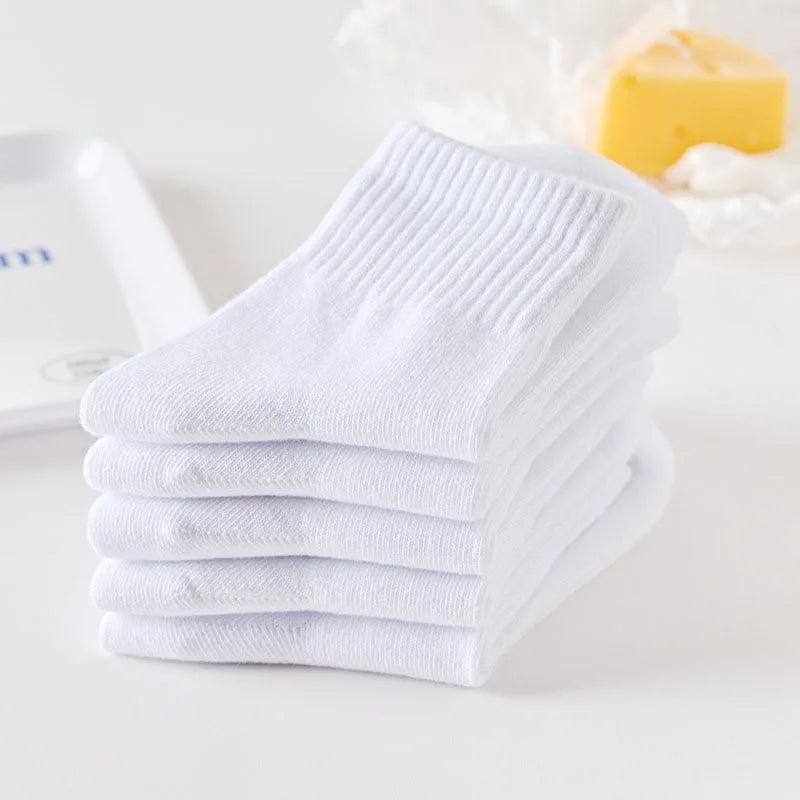 5 Pairs Kids Socks Breathable Comfortable For Boys Girls White Black Sport Socks