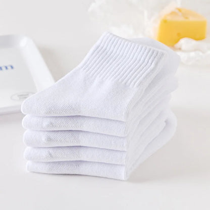5 Pairs Kids Socks Breathable Comfortable For Boys Girls White Black Sport Socks