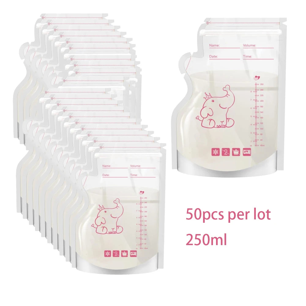 50pcs Breast Milk Storage Bags pre Sterilized Leak Proof BPA Free Pouches Disposable Breastmilk Storage Pumping freezing elephan