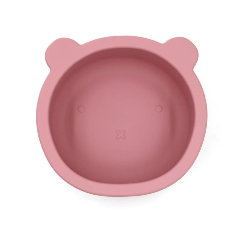 Bear shaped baby feeding bowl sauction silicone boy girl tableware cute cartoon 300ml