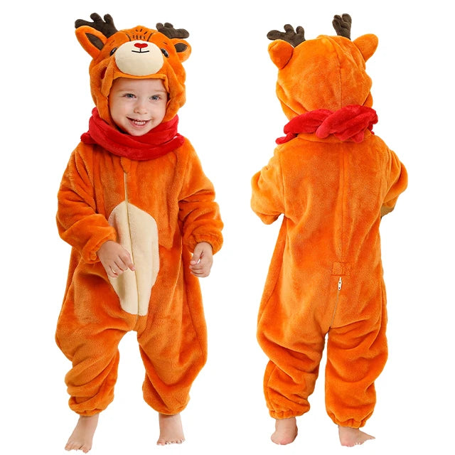 MICHLEY Carnival Winter Baby Rompers Hooded Flannel Cosplay Toddler Infant Clothes Bodysuits Jumpsuit Costume For Girl Boy